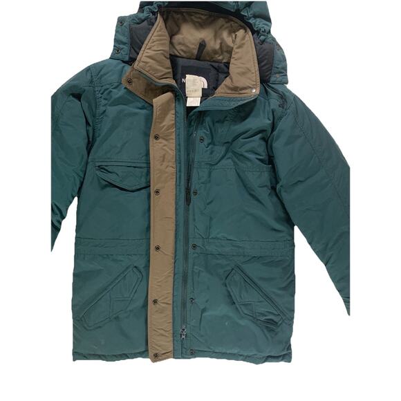 Vtg 90s The North Face Goose Down Jacket Hooded Green Puffer Parka TNF Mens M - Picture 3 of 11